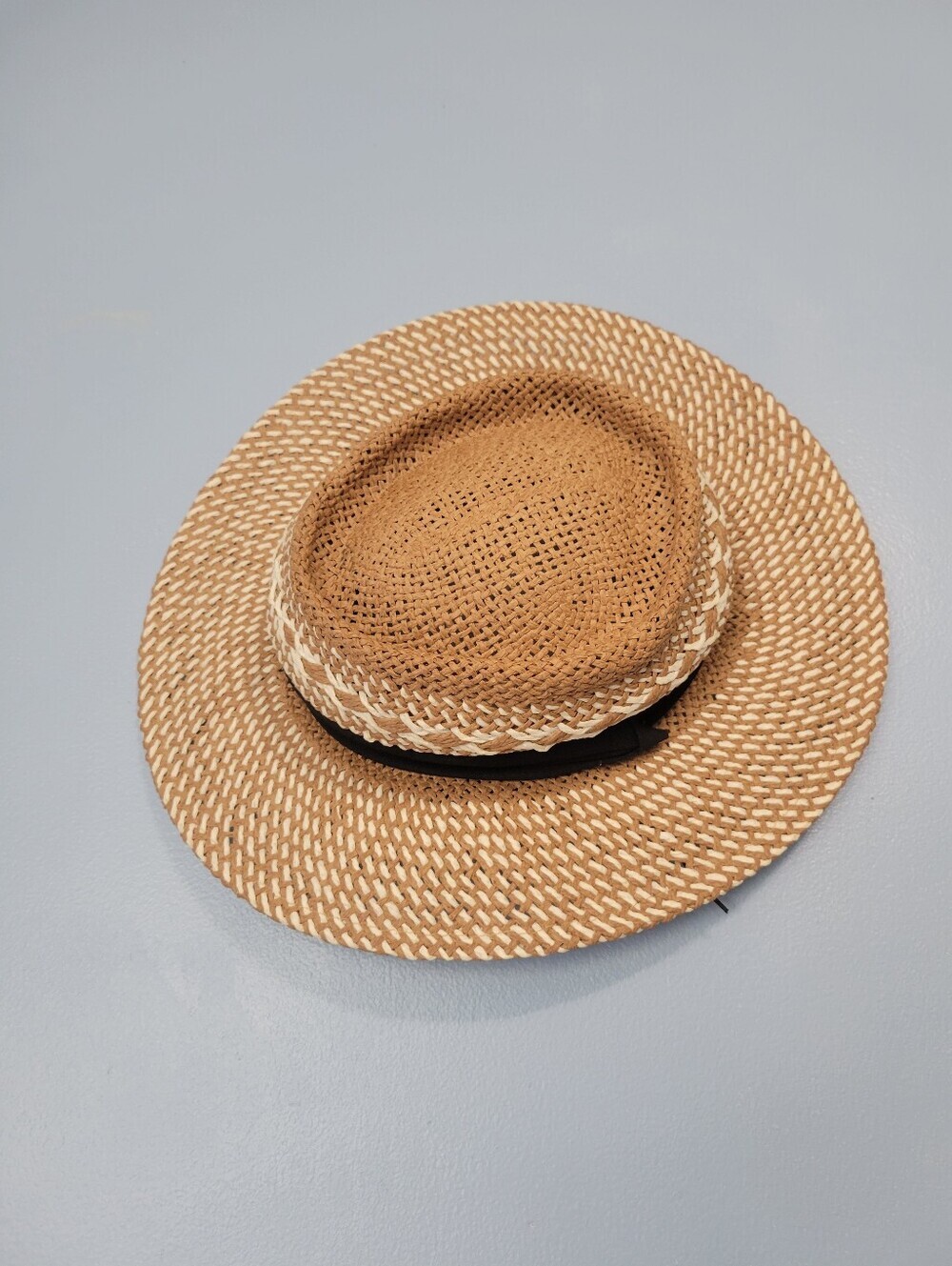 by Anthropologie Woven Straw Sun Hat with Black Band and White Accents - Picture 4 of 14
